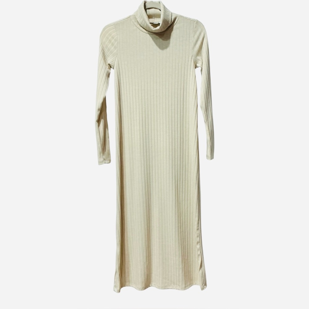 HATCH Ribbed Maternity Cream Turtleneck Midi Dress XS - Picture 2 of 5